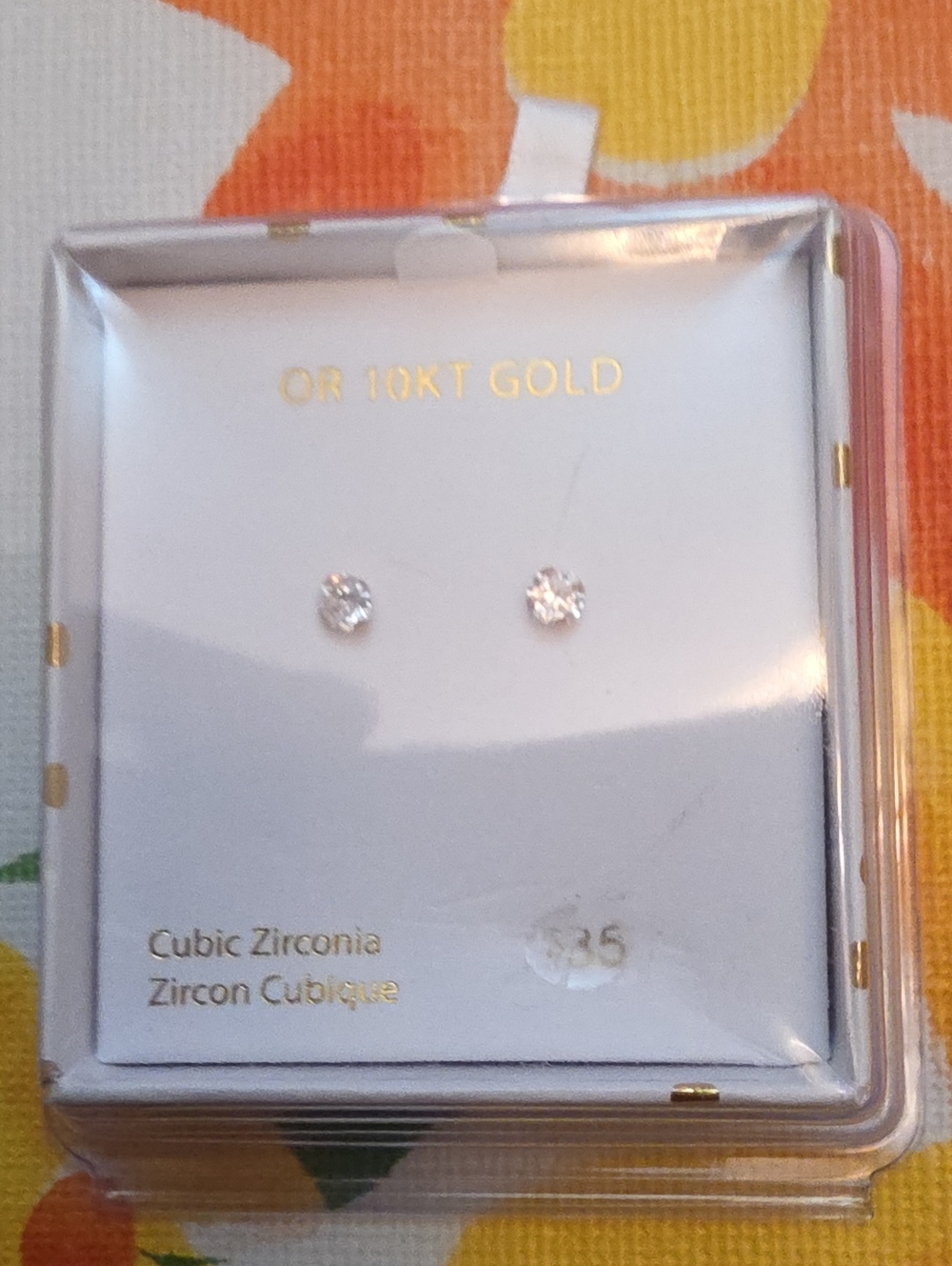 10K Gold Cubic Zirconia Stud Earrings - Clear